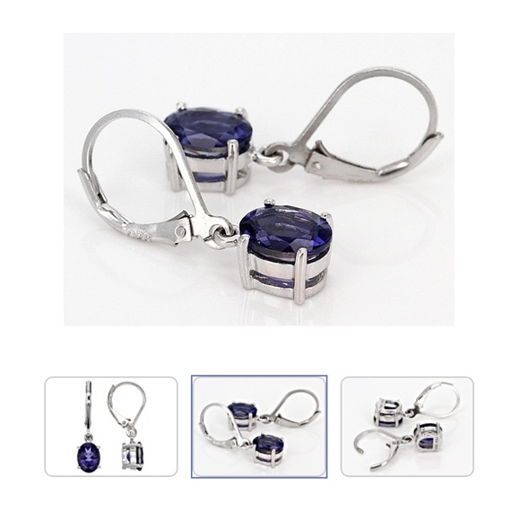 NWT iolite solitaire dangle sterling silver gemstone earrings - Picture 2 of 8